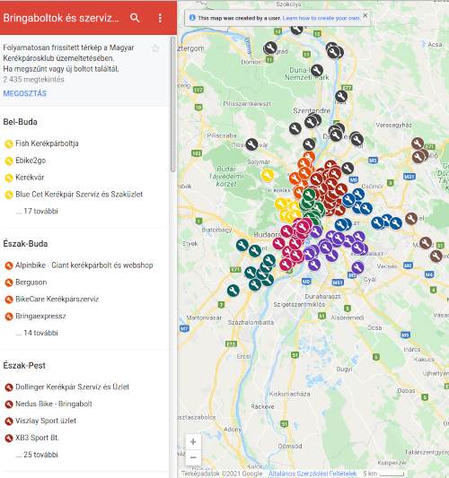 terkepre tette a budapesti bringaszervizeket a kerekparosklub